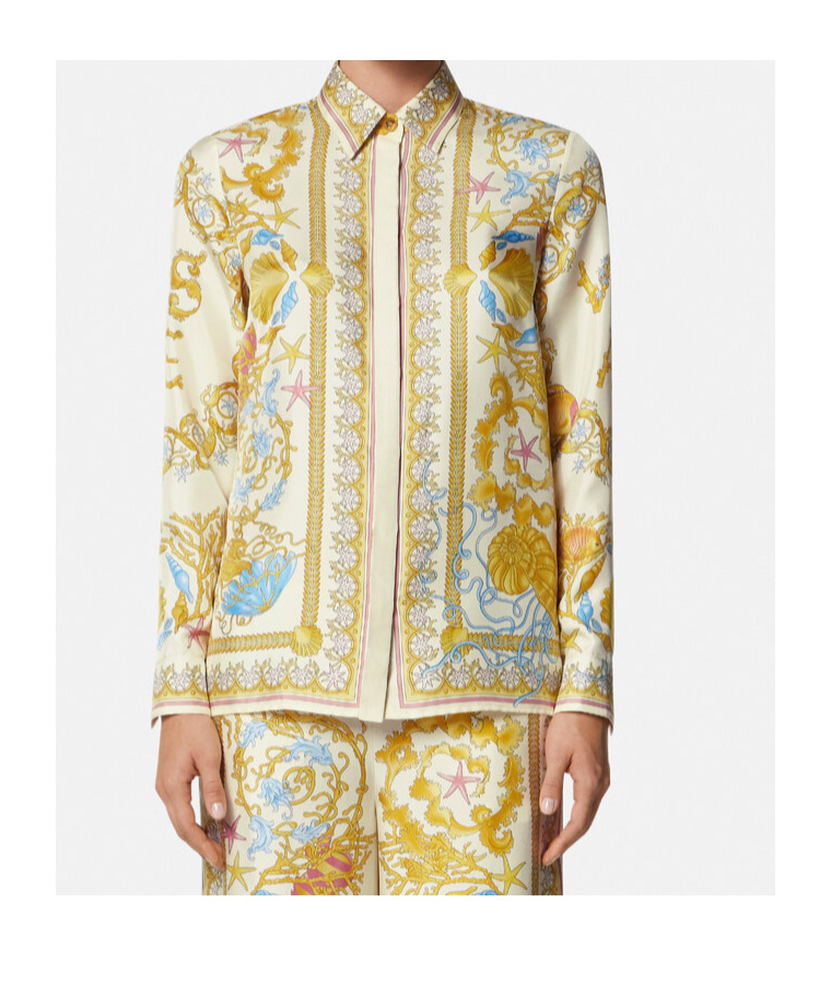 Versace Underwater Barocco Print Silk Shirt