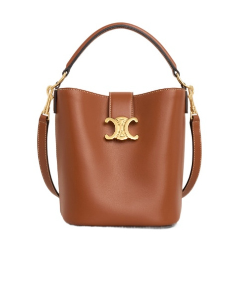 Celine Louise Medium Leather Bucket Bag In Brown