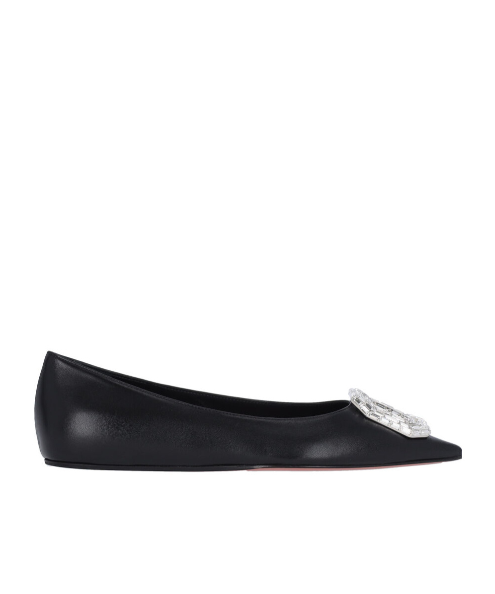 Shop Amina Muaddi Pointed Flat Shoes In Black
