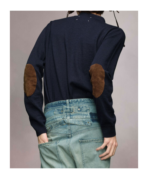Maison Margiela Knitwear With Buttoned Collar And Elbow Patches In Black