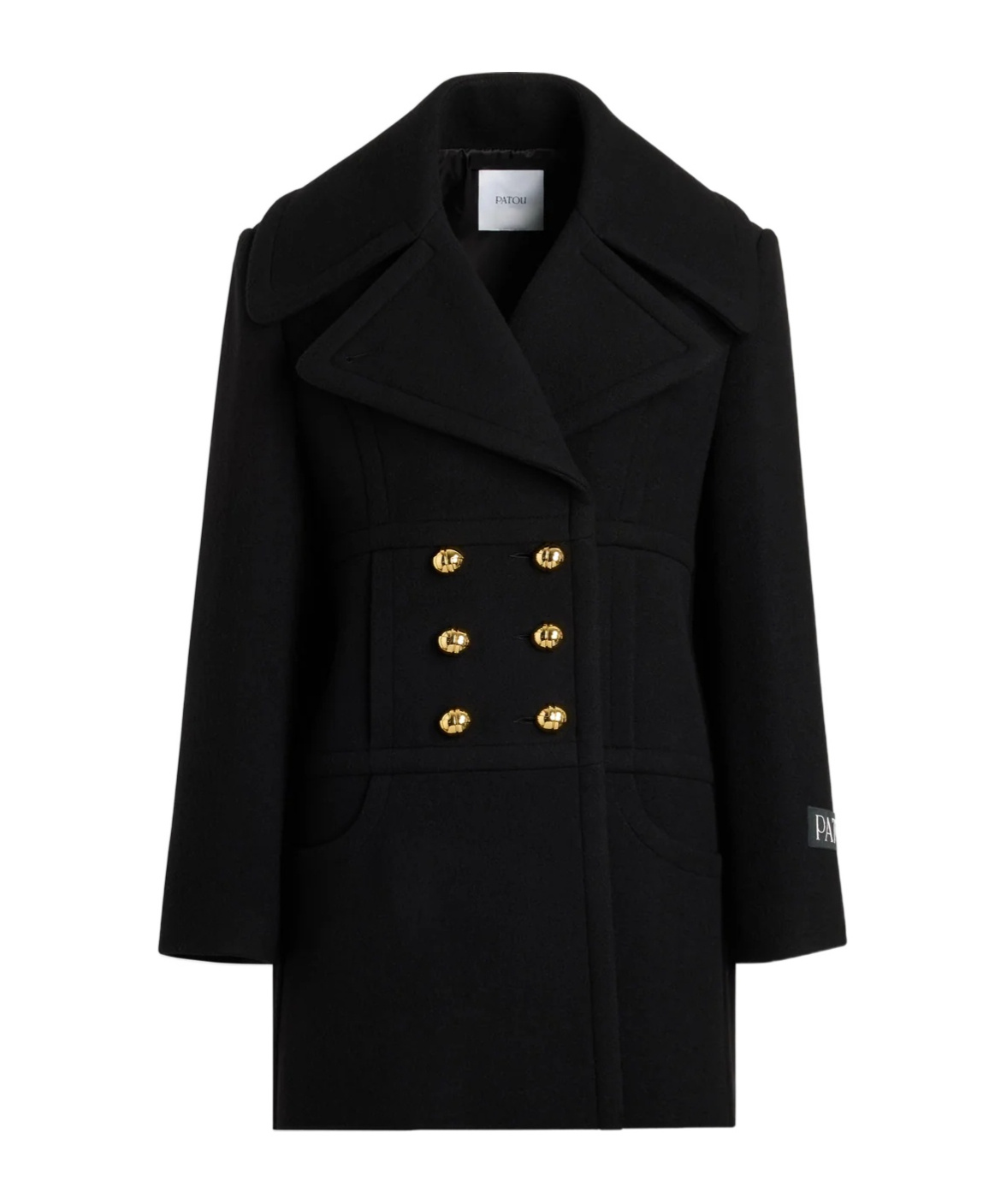 Patou Double-breasted Wool Blend Coat In Black