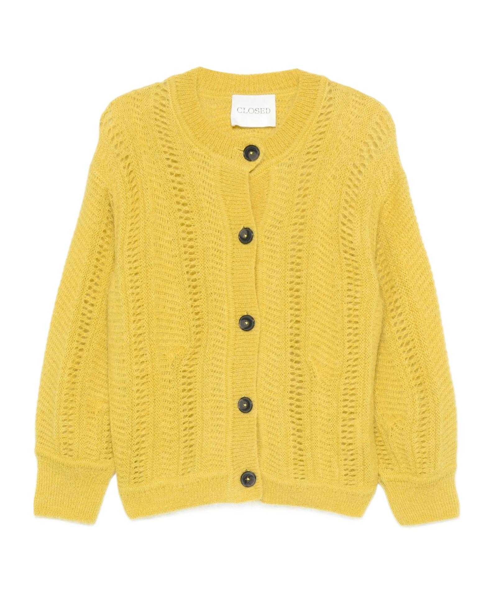 Closed Cable-knit Cardigan In Yellow