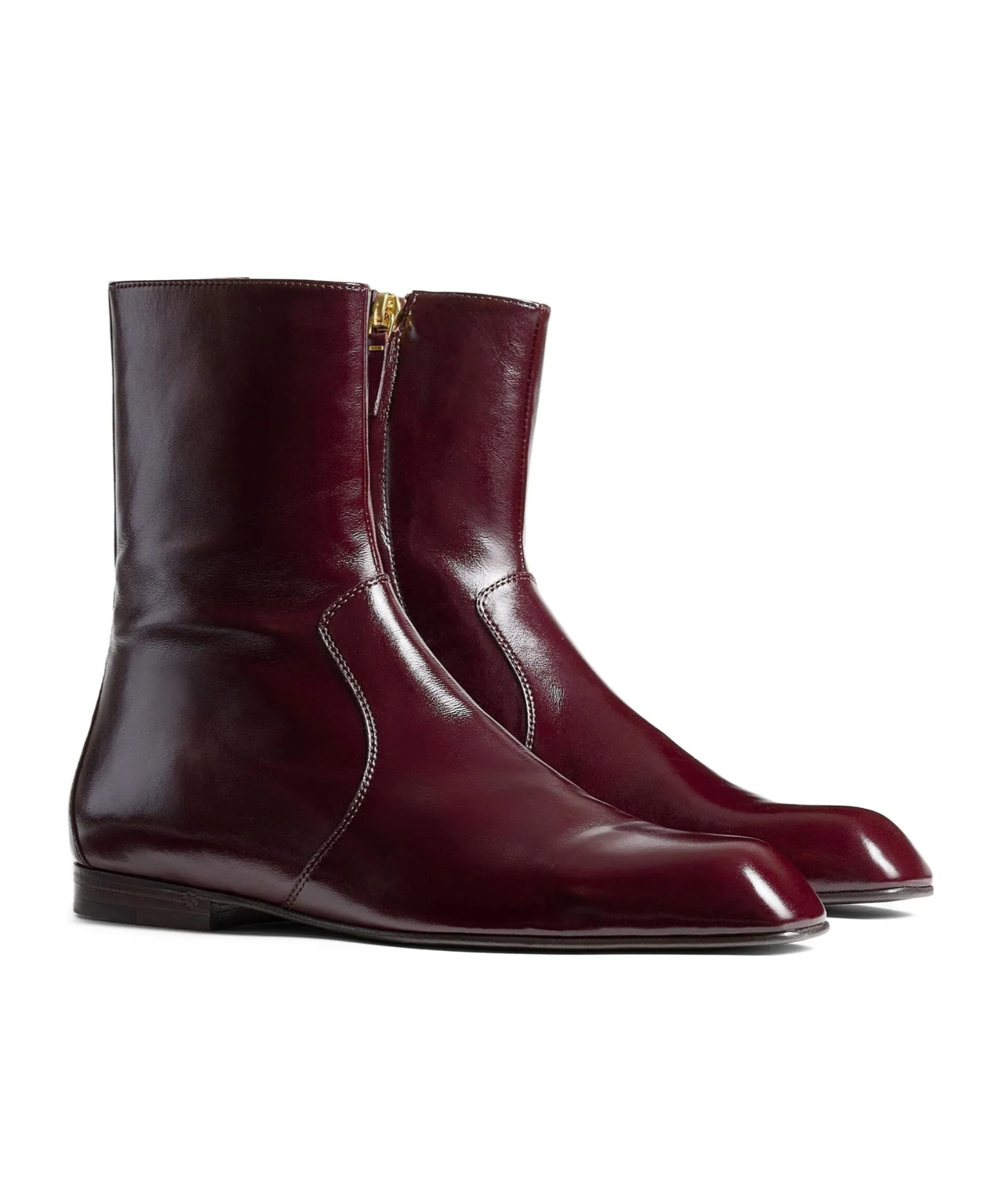 Khaite Colt Glossed Leather Ankle Boots In Burgundy