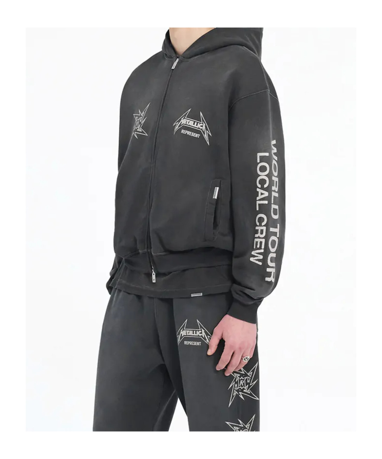 Represent X Metallica Local Crew Zip-up Hooded Sweatshirt In Black