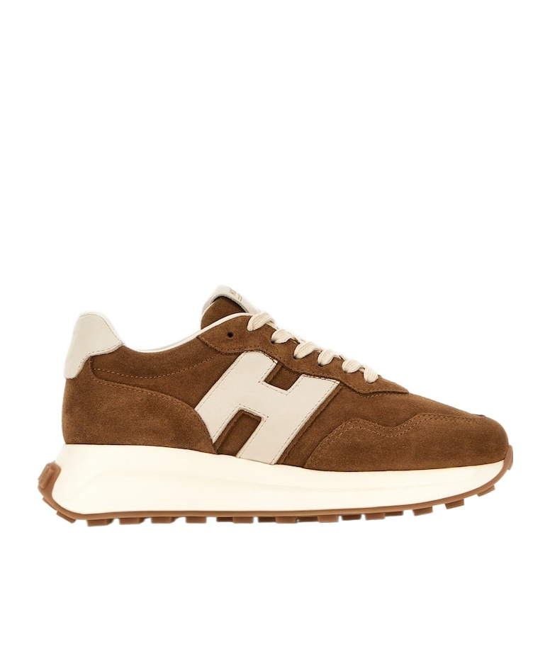 Hogan Leather Sneakers With Round Toe And Rubber Sole In Brown