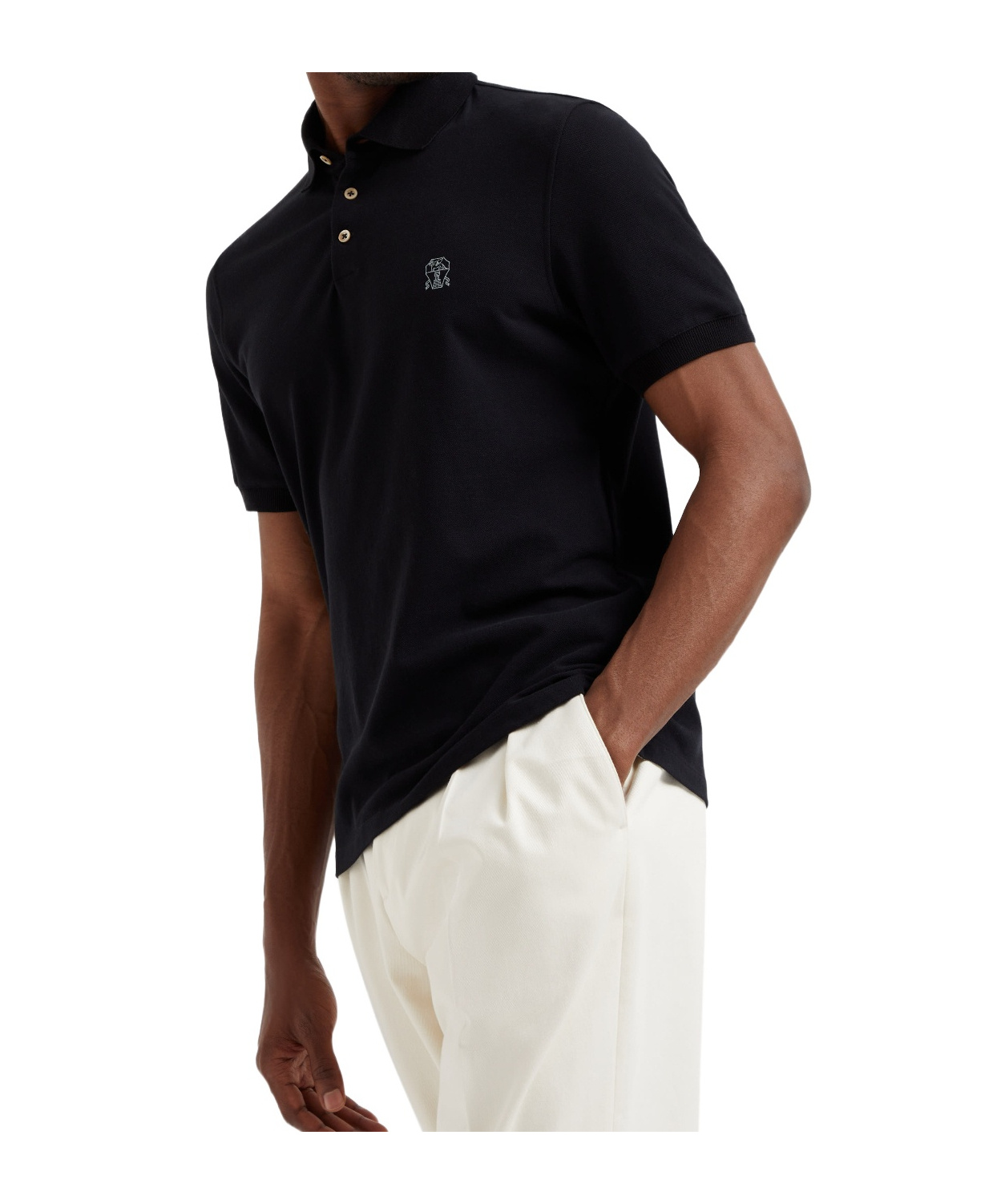 Brunello Cucinelli Midnight Polo Shirt With Buttoned Placket In Black