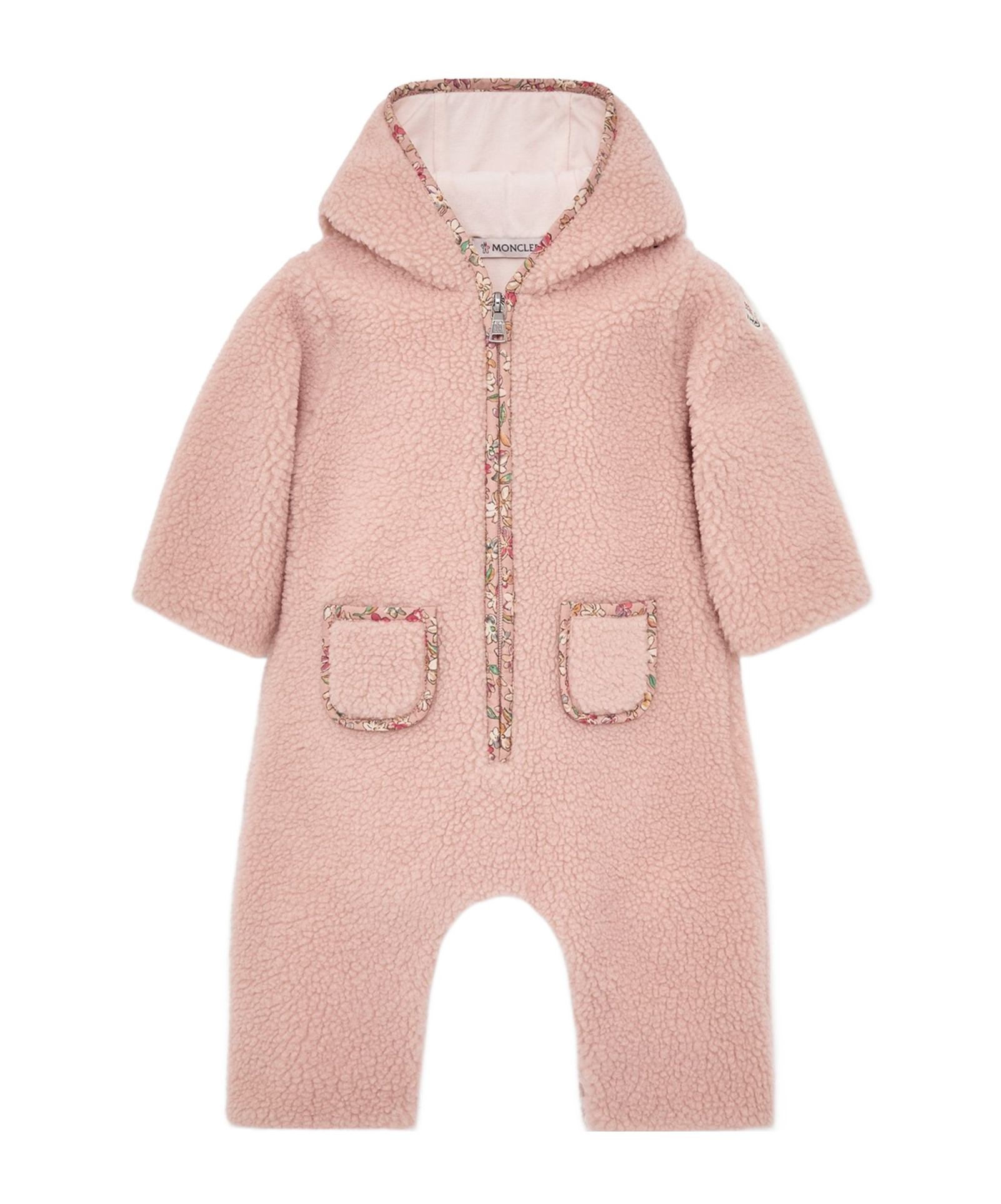 Moncler Teddy Hooded Romper In Pink