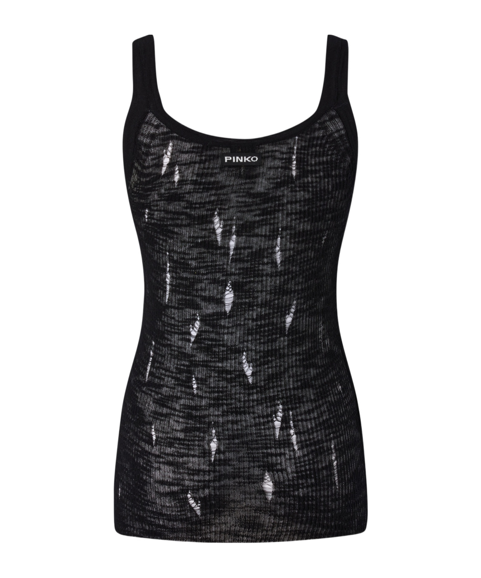 Shop Pinko Semi-sheer Scoop-neck Tank Top In Black