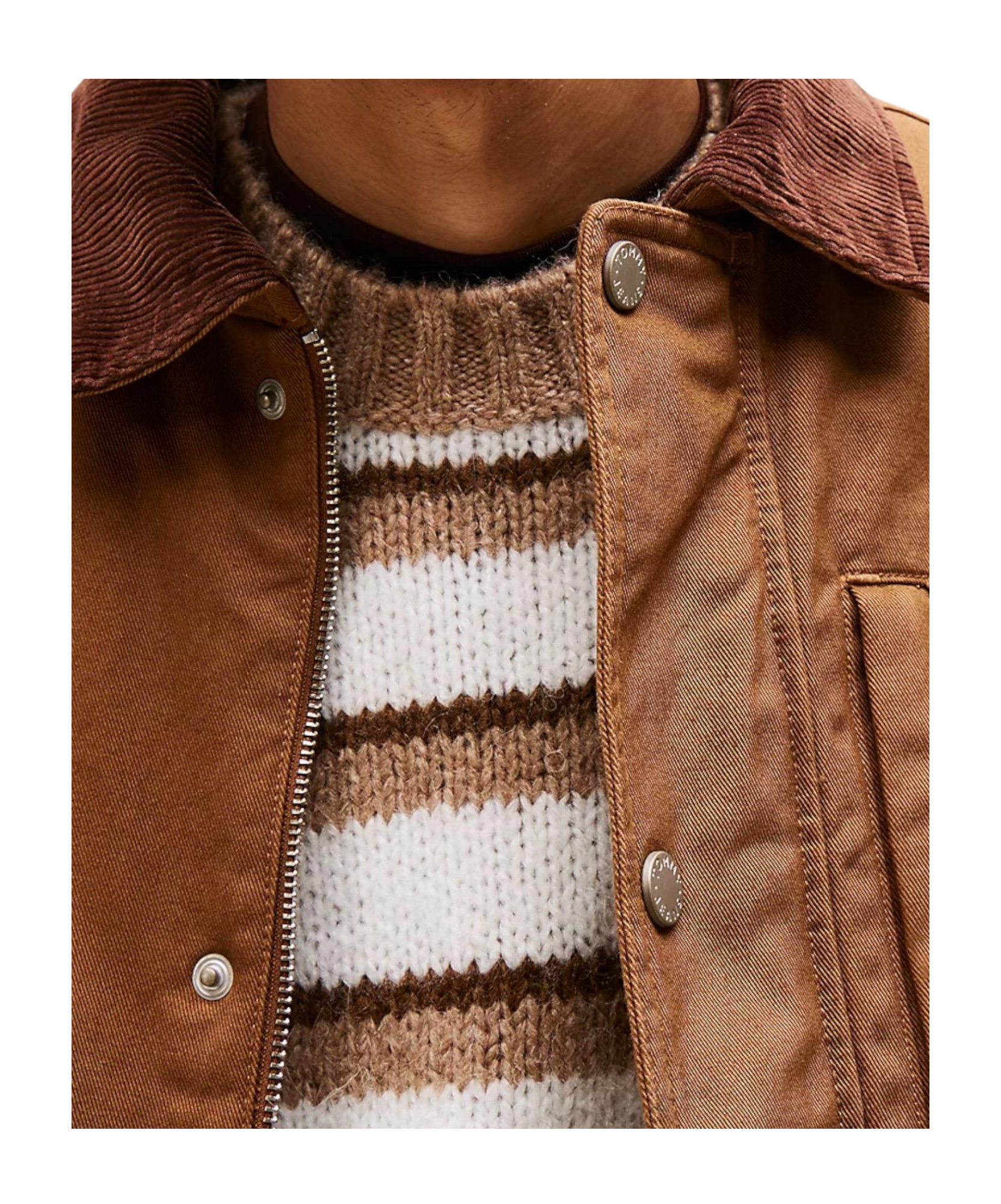 Tommy Hilfiger Teddy Lined Corduroy Collar Chore Jacket In Brown