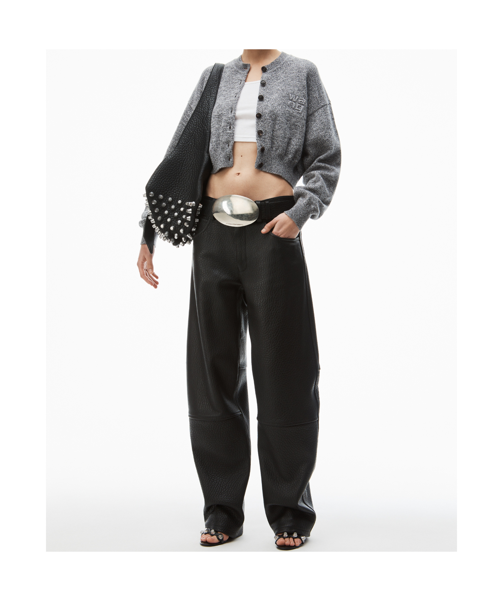 ALEXANDER WANG T BY ALEXANDER WANG LOGO DEBOSSED CROPPED CARDIGAN