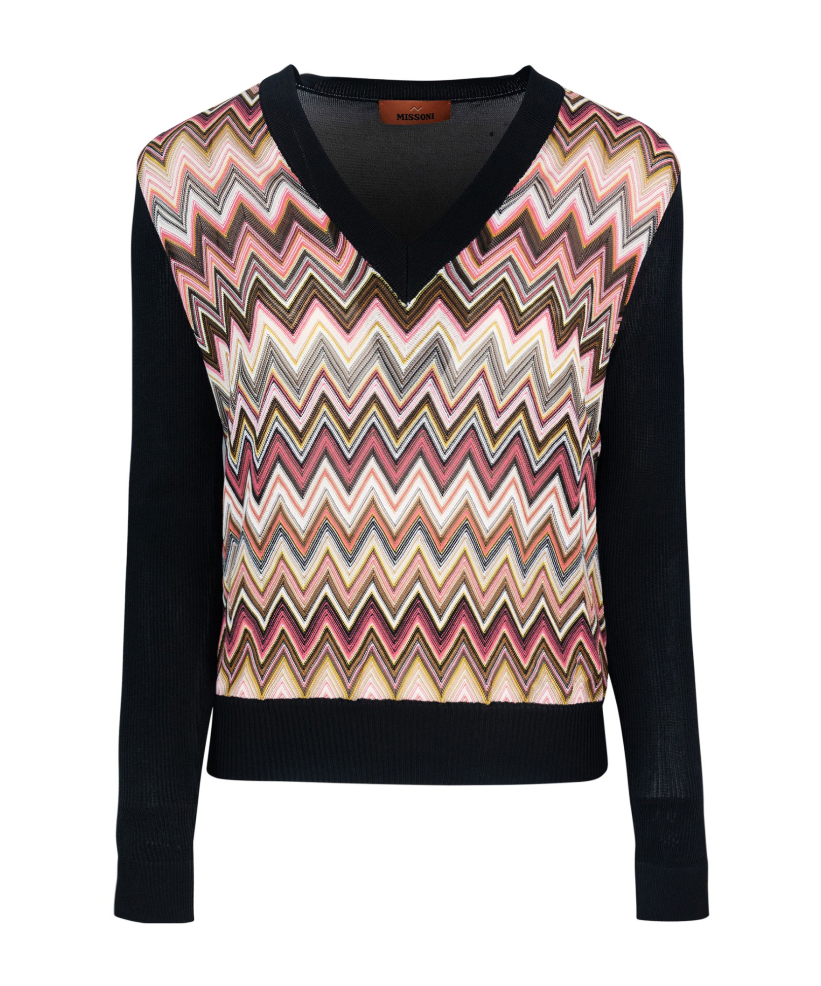 Missoni Maglia In Misto Viscosa Con Inserto Chevron E Scollo A V In Black