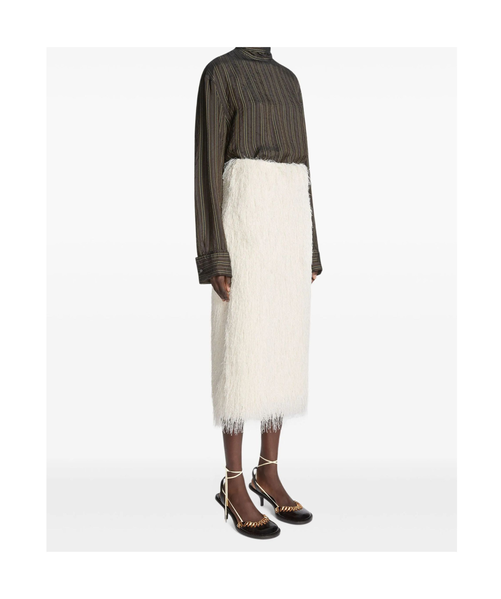 Dries Van Noten Sokna Fringe Midi Skirt In Neutral