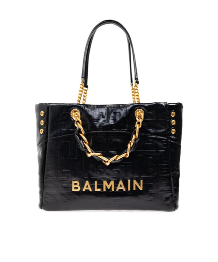 Balmain 1945 Soft Pb-monogrammed Crinkled Leather Tote Bag