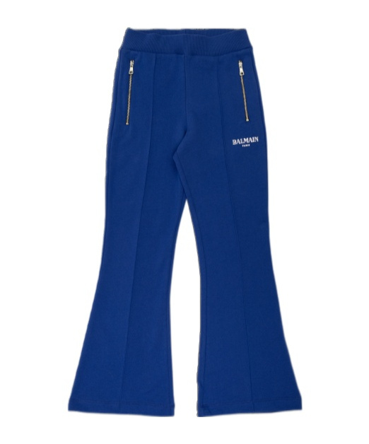 Shop Balmain Logo-print Flared Tack Pants In Blue
