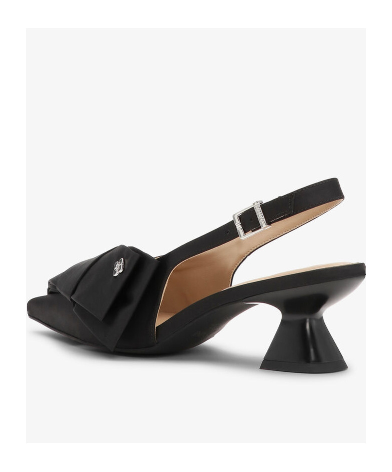 Ganni Womens Black Bow-embellished Recycled-polyester Kitten-heel Pumps Eur 38/5 Uk In Black