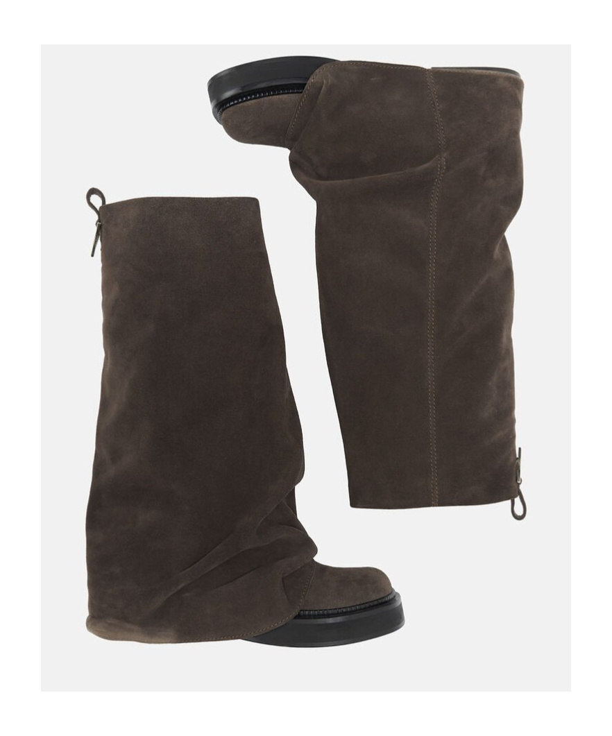 Attico Robin Layered Suede Boots In Black