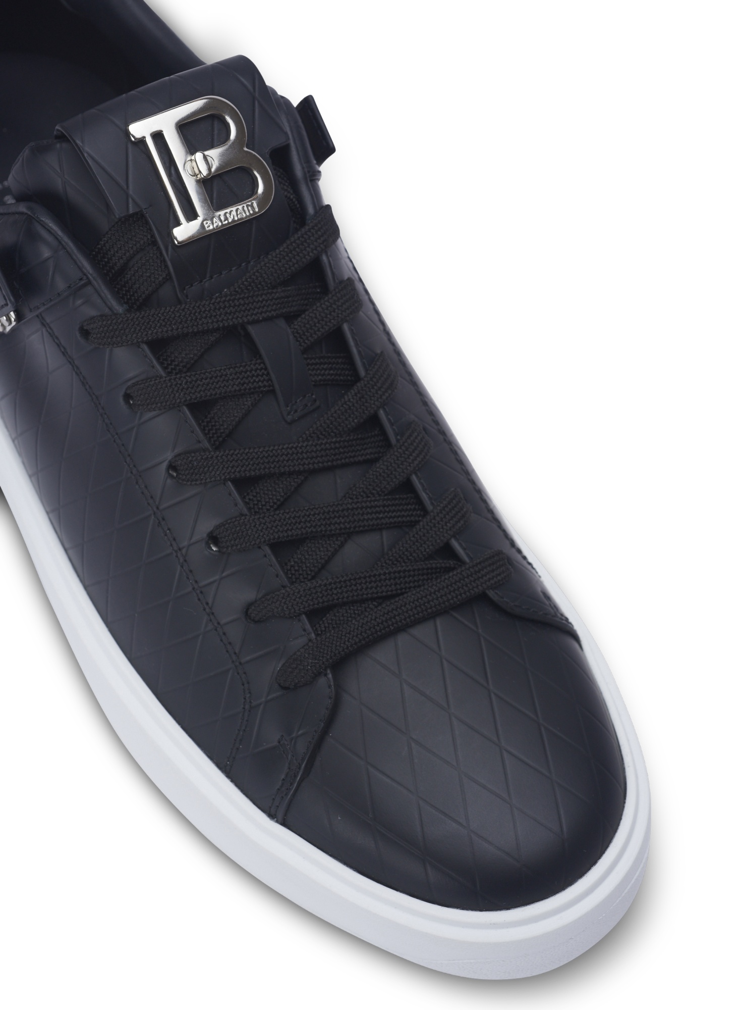 Balmain 'b-court B-buzz' Black Low Sneakers With Diamond Motif And Logo Patch On The Tongue In Black