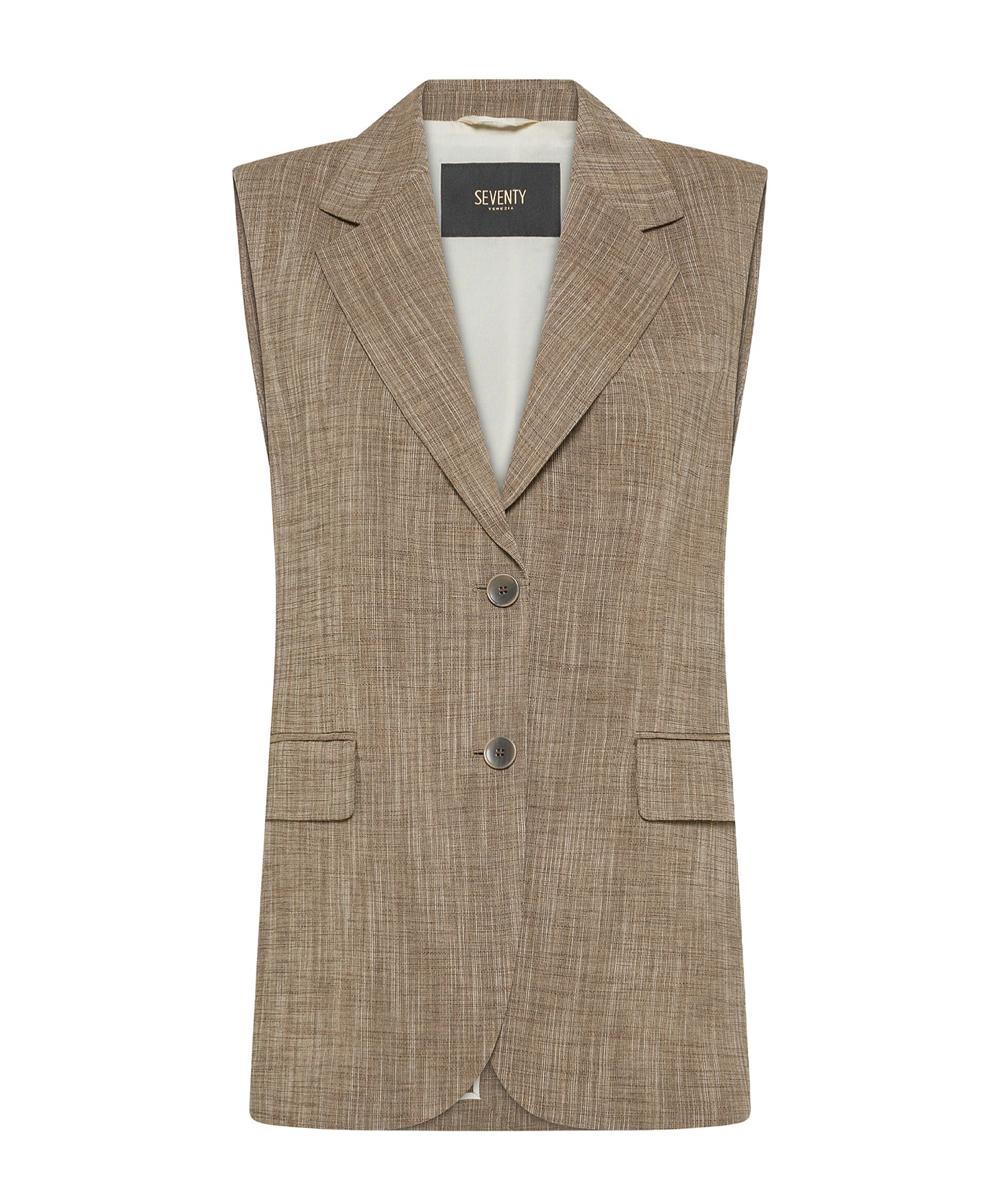 Seventy Long Vest In Slub Linen Blend In Brown