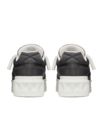 Valentino One Stud Xl Low-top Sneaker In Nappa Leather And Jacquard Toile Iconographe Technical Fabric In Black