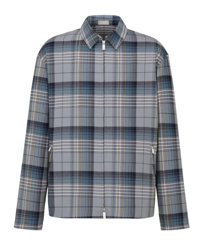 Dior Checked Zip-up Shirt Jacket In Gray