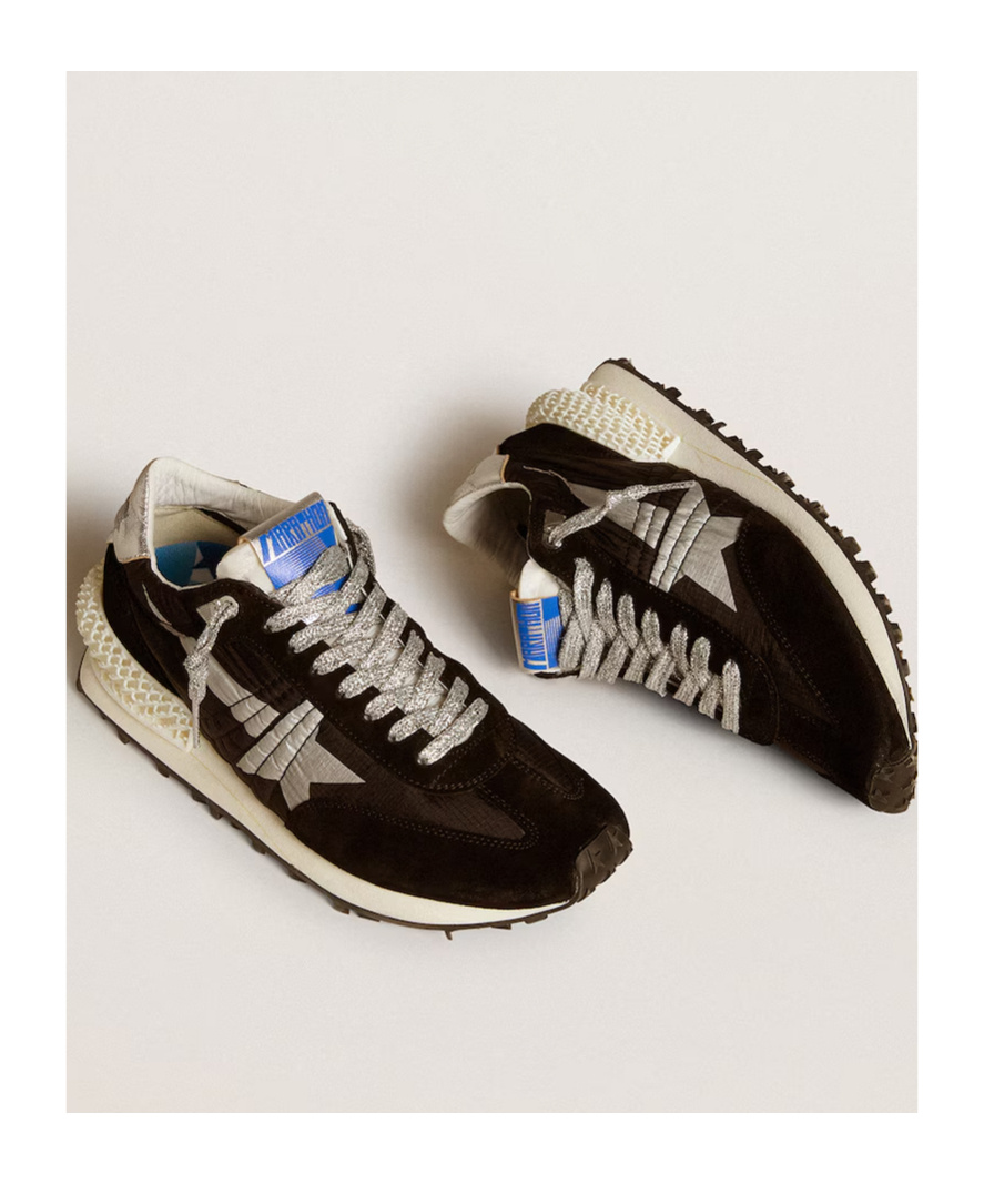 Golden Goose Running Marathon Leather-trimmed Shell Sneakers In Black