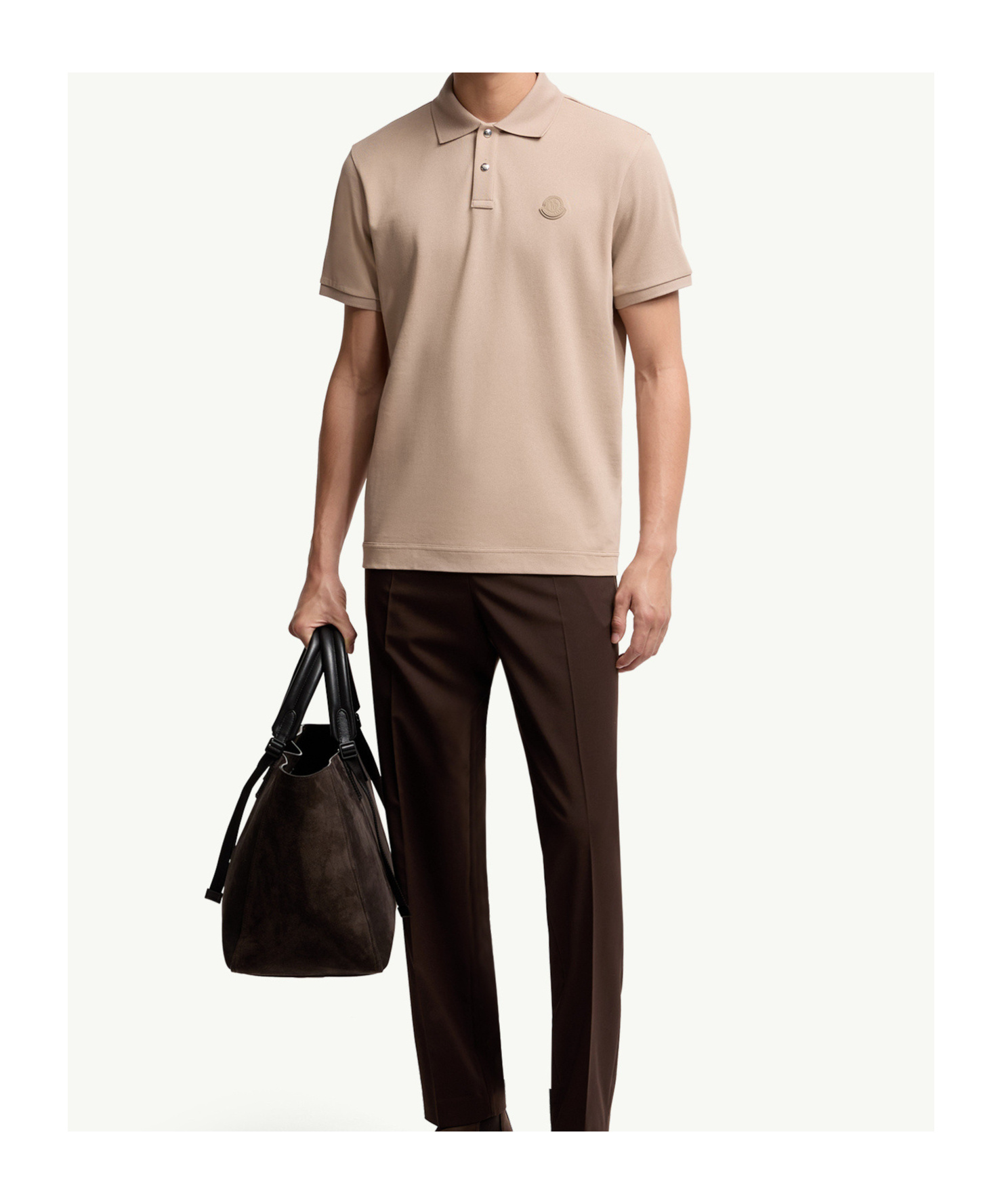 Moncler Polo En Piqué De Coton À Empiècement Logo In Brown
