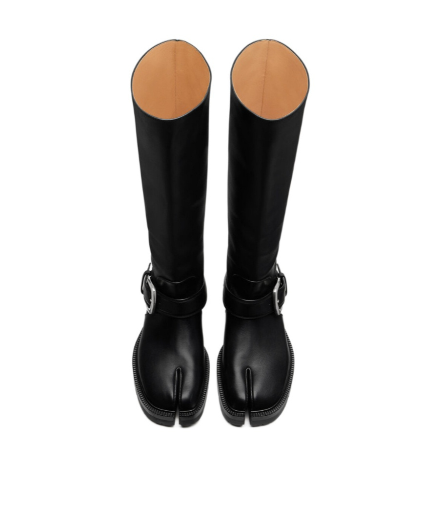 Maison Margiela Knee-high Tabi Boots Featuring Buckle Detail In Black