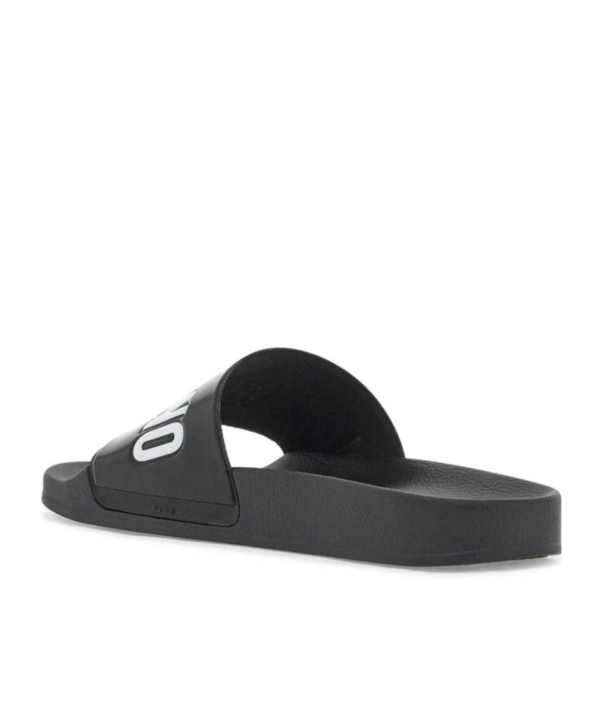 Shop Moschino Brand Logo Slippers In Black