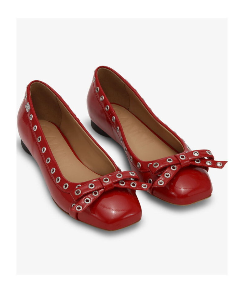 Ganni Eyelet Detailing Ballerina Shoes In Red