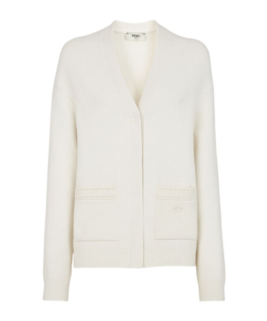 Fendi Jacquard Knit Cardigan In White