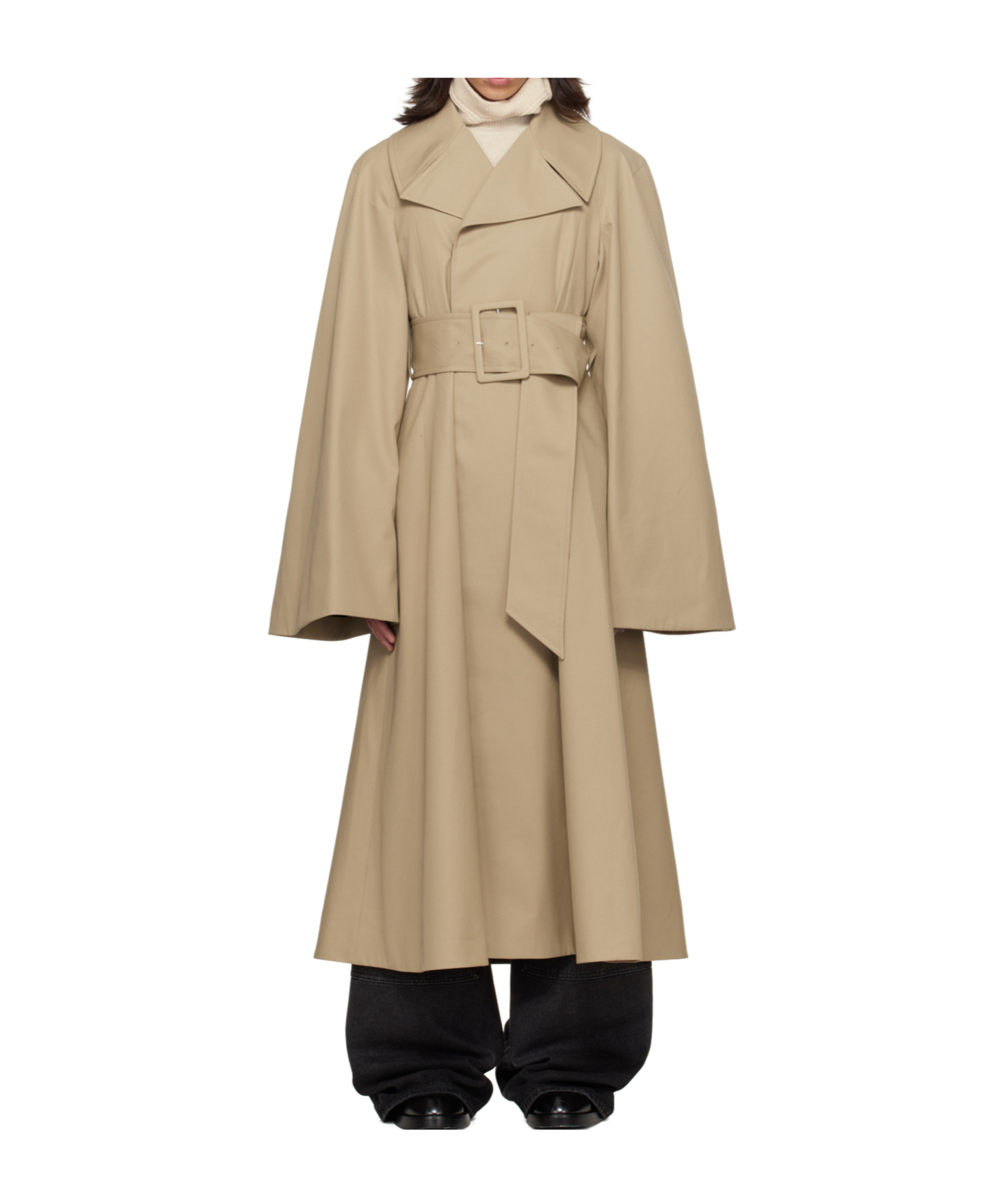 Egonlab Beige Belted Trench Coat In Brown