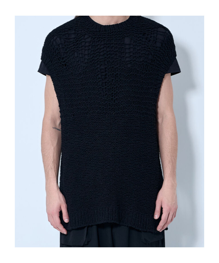 Shop Yohji Yamamoto Openwork Knit Vest In Black
