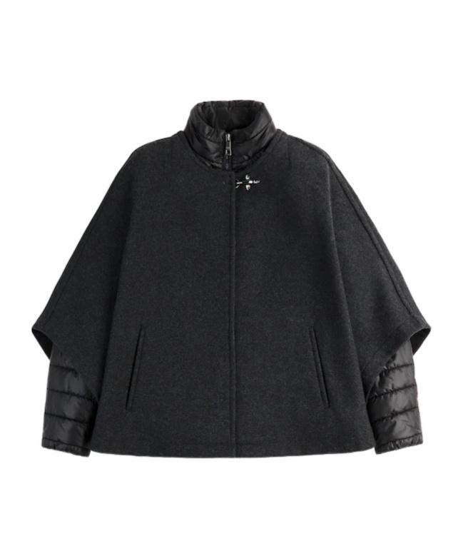 Fay Double-layer Shawl Cotton Coat In Black