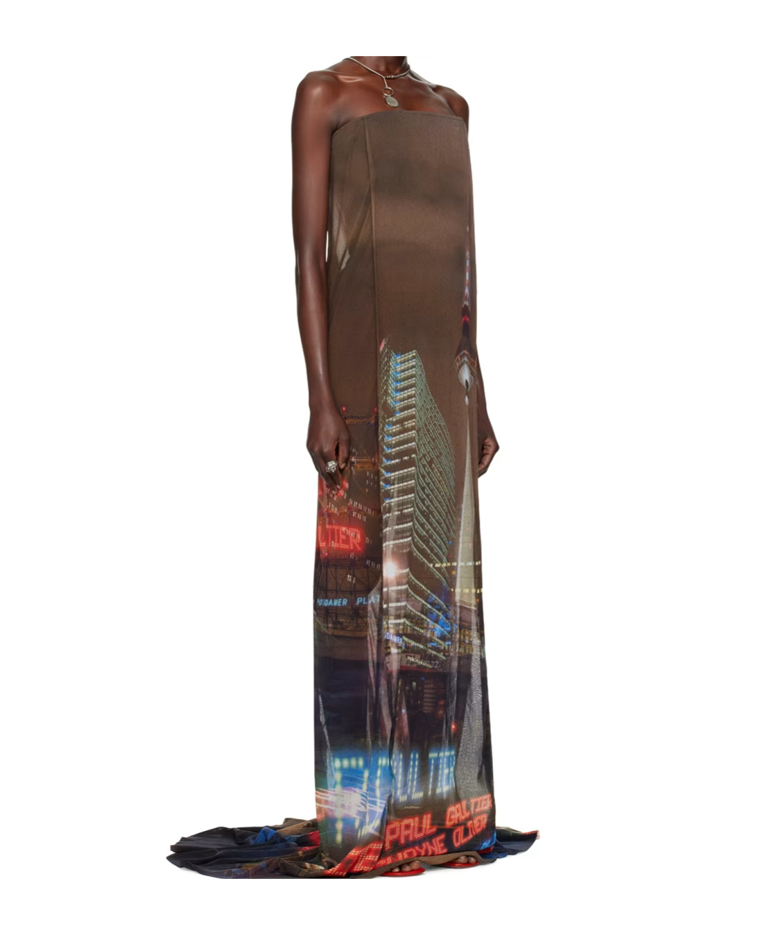 Jean Paul Gaultier X Shayne Oliver Printed Tulle Gown In Brown
