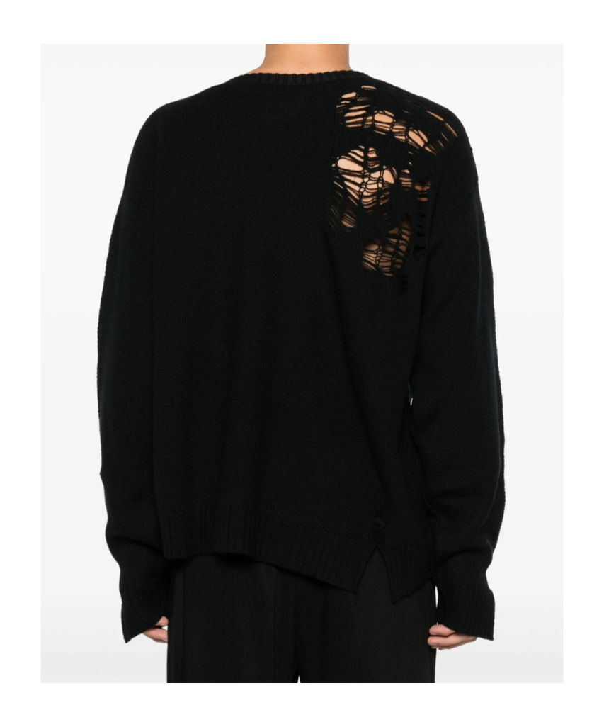 Ann Demeulemeester Natan Destroyed Seed Stitch Turtleneck Sweater In Black