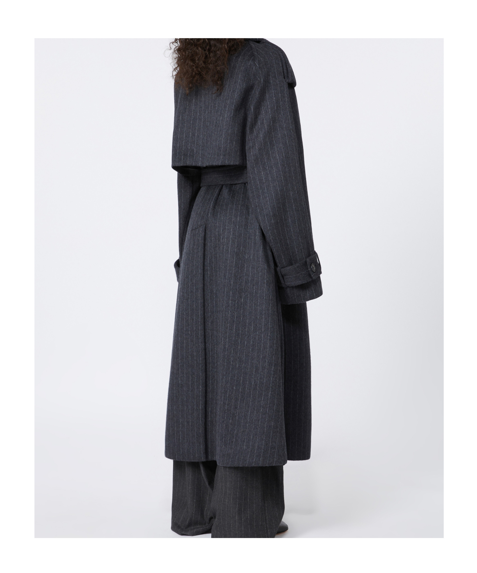 Sportmax Tailored Wool Coat Cinched Belt In Black