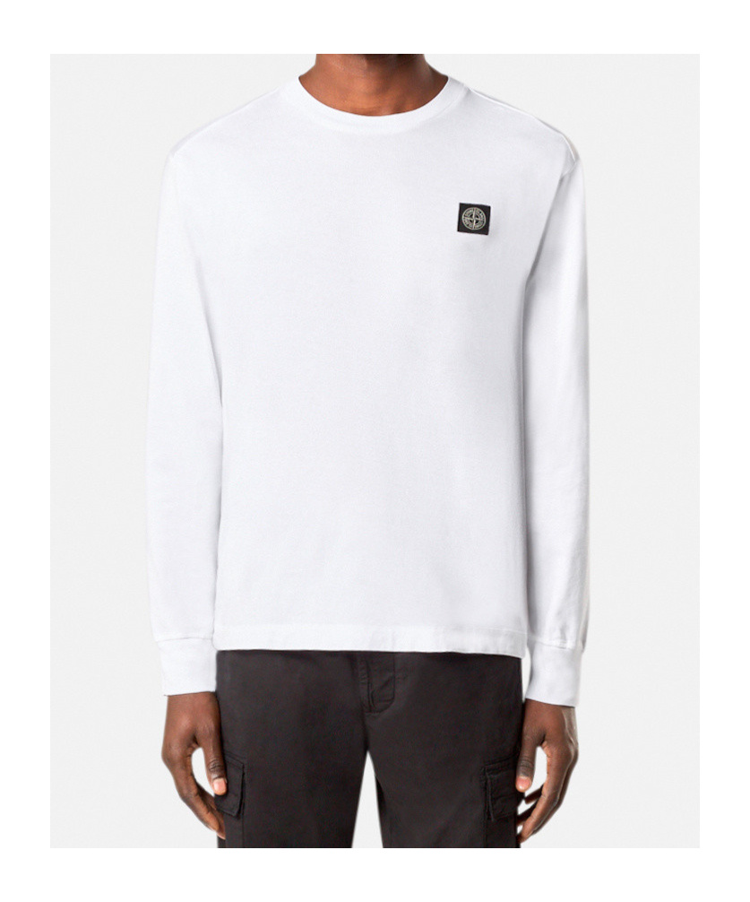 Stone Island Slim Fit Long Sleeve T-shirt With Compass Patch In White