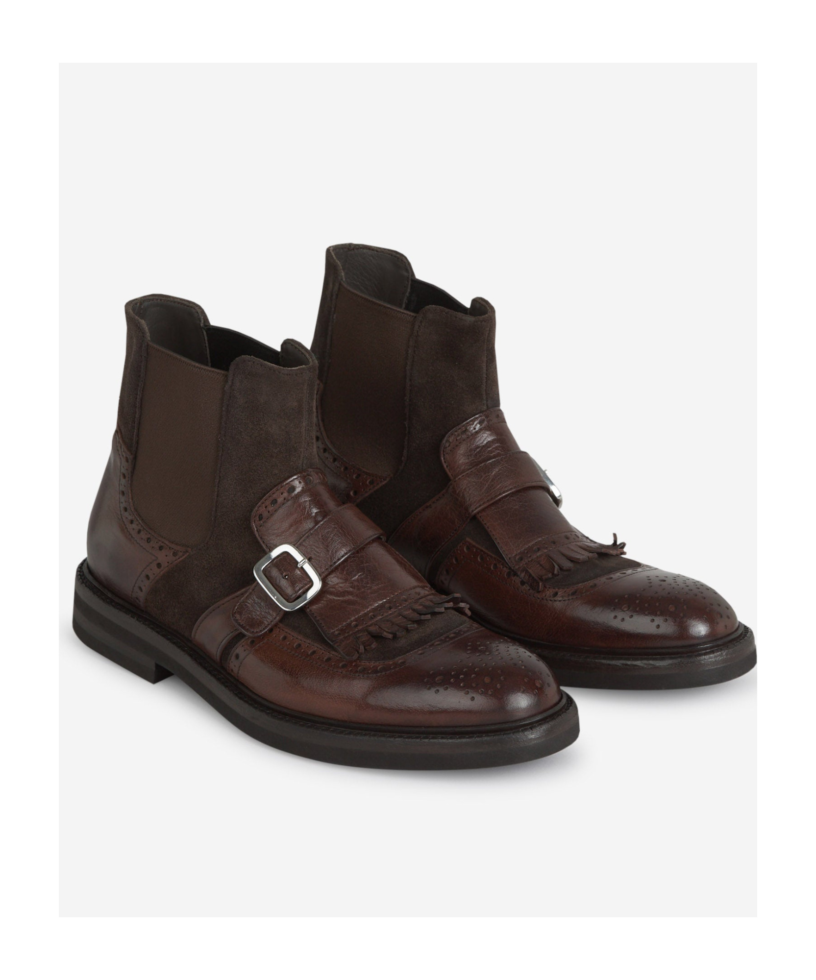 Green George Leather Buckle Ankle Boots In Black