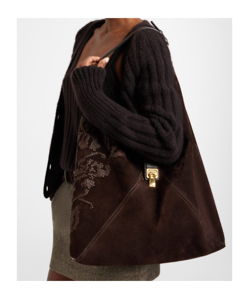 Ermanno Scervino Dudu Large Embroidered In Suede In Black