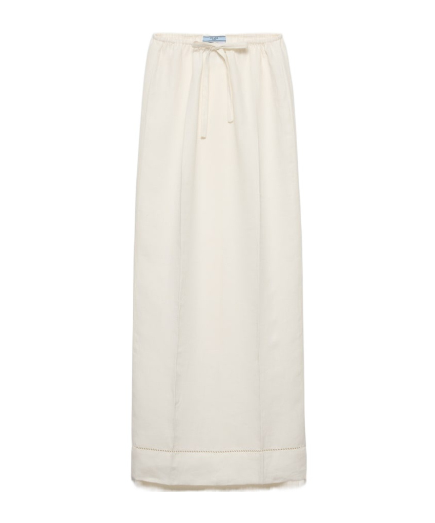 Prada White Logo-embroidered Skirt In Nude