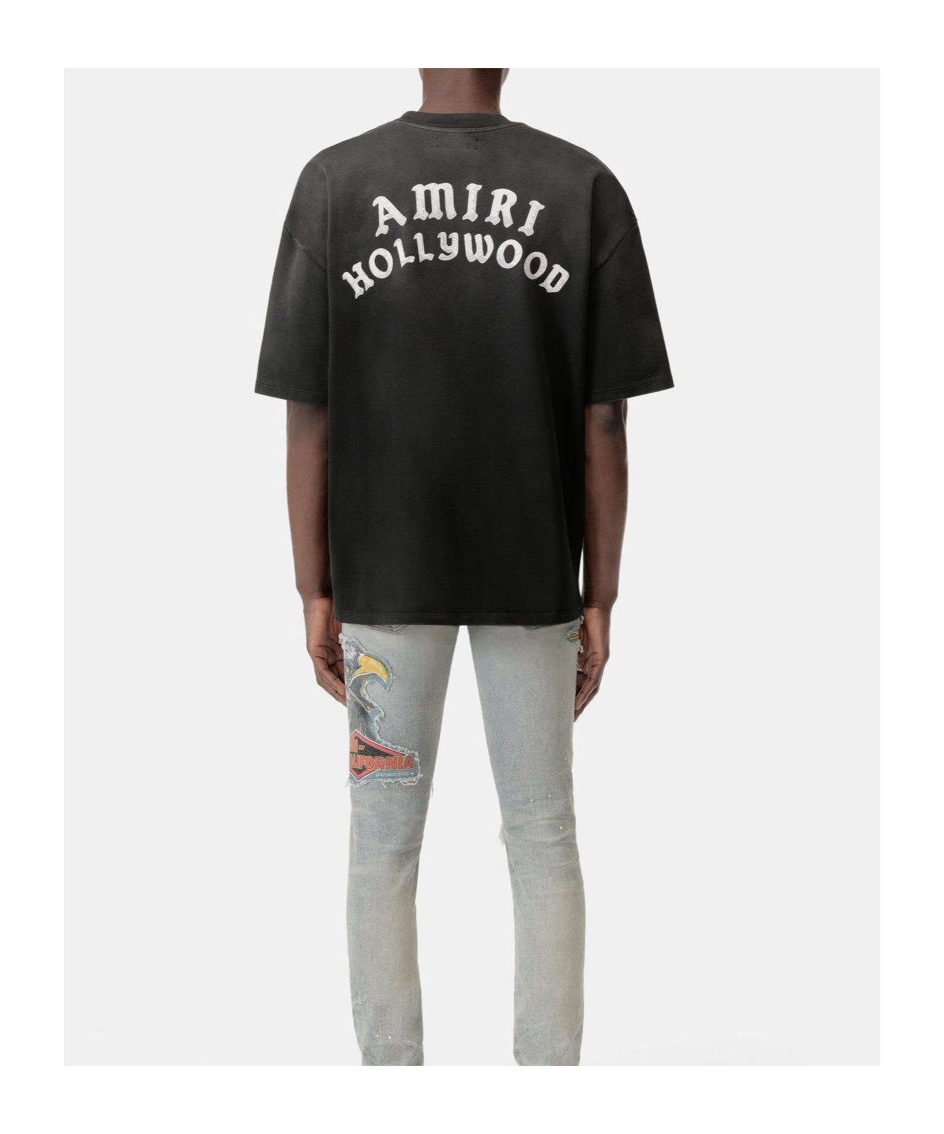 Amiri Black Crewneck T-shirt With Logo Lettering On Front And Rear In Blue