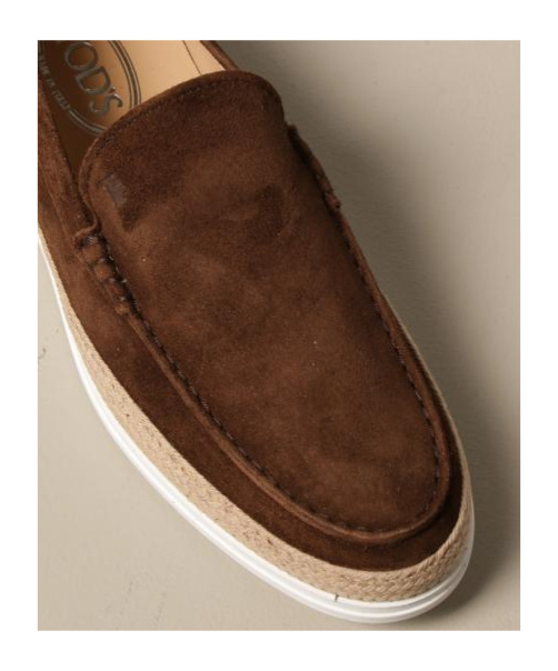 Tod's Suede Loafers With Round Toe And Braided Jute Sole In Brown