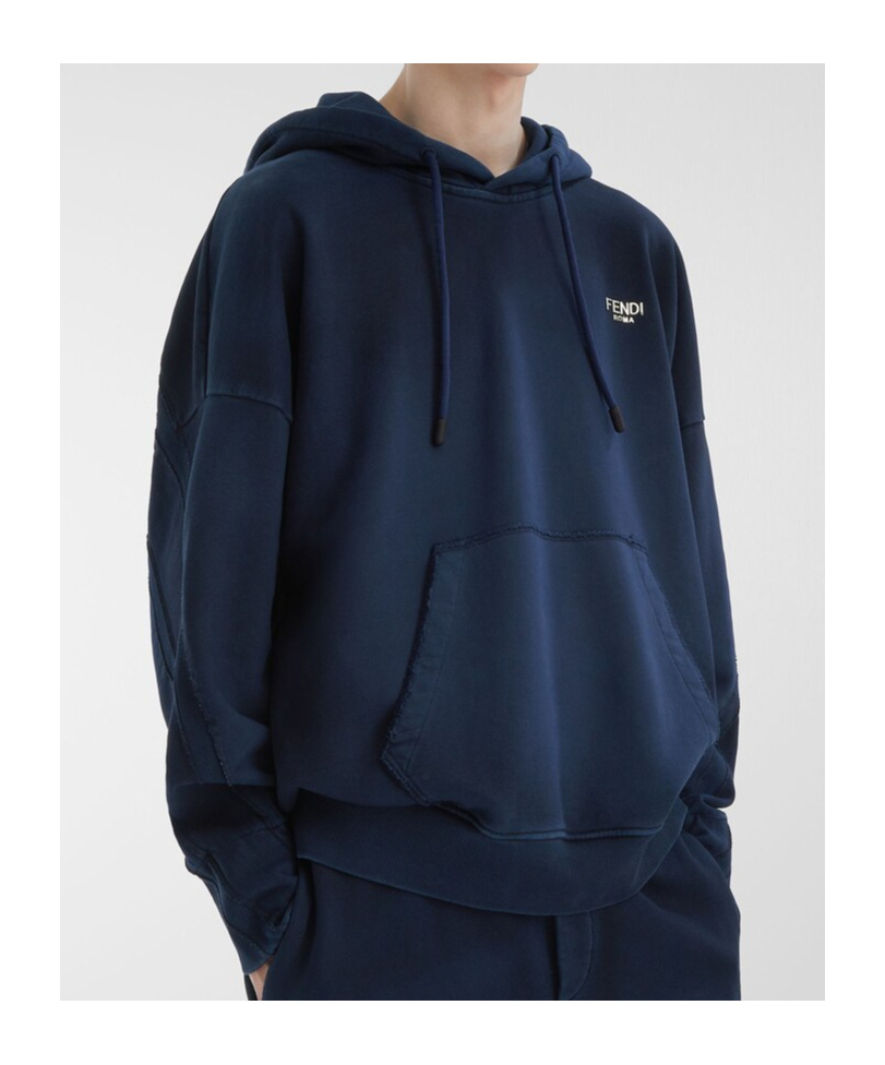 Fendi Logo Hooded Sweater In Blue
