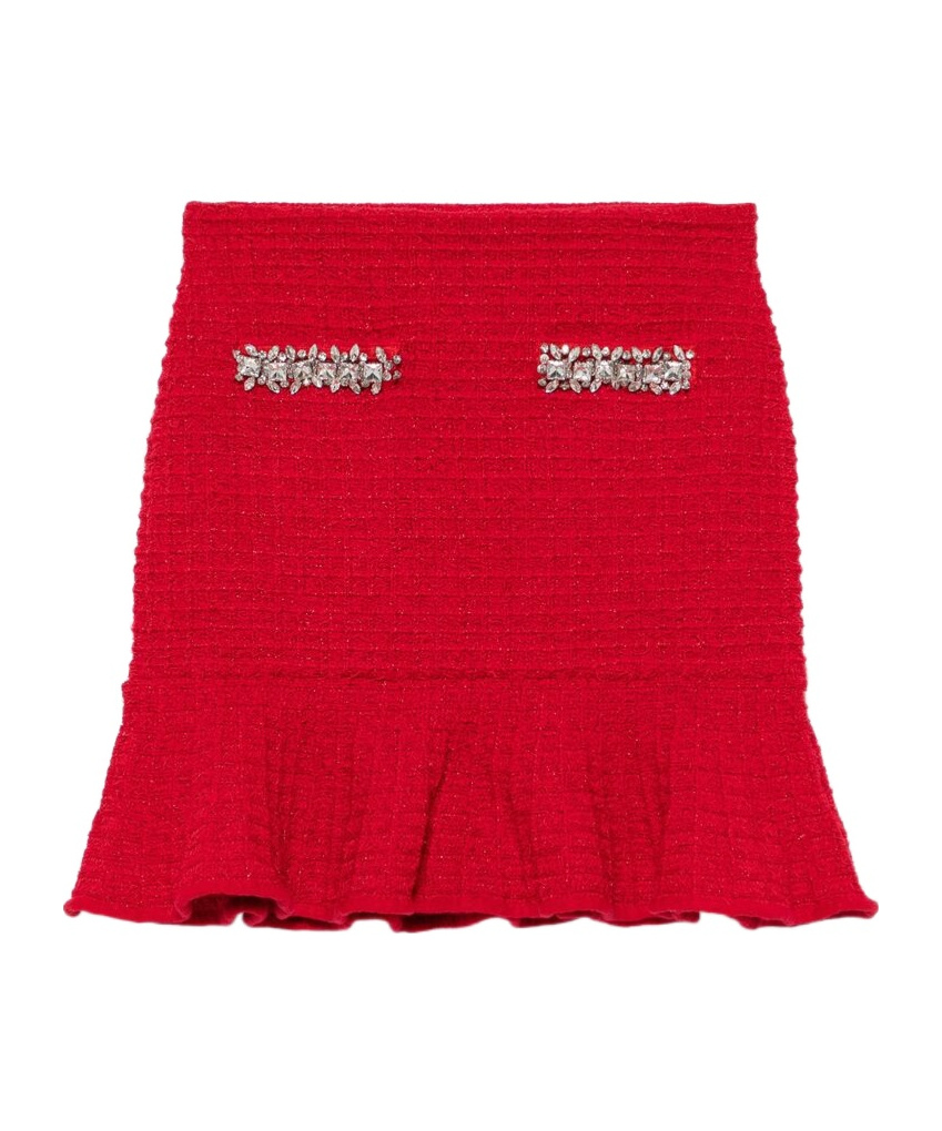 Shop Self-portrait Textured Knitted Mini Skirt In Red