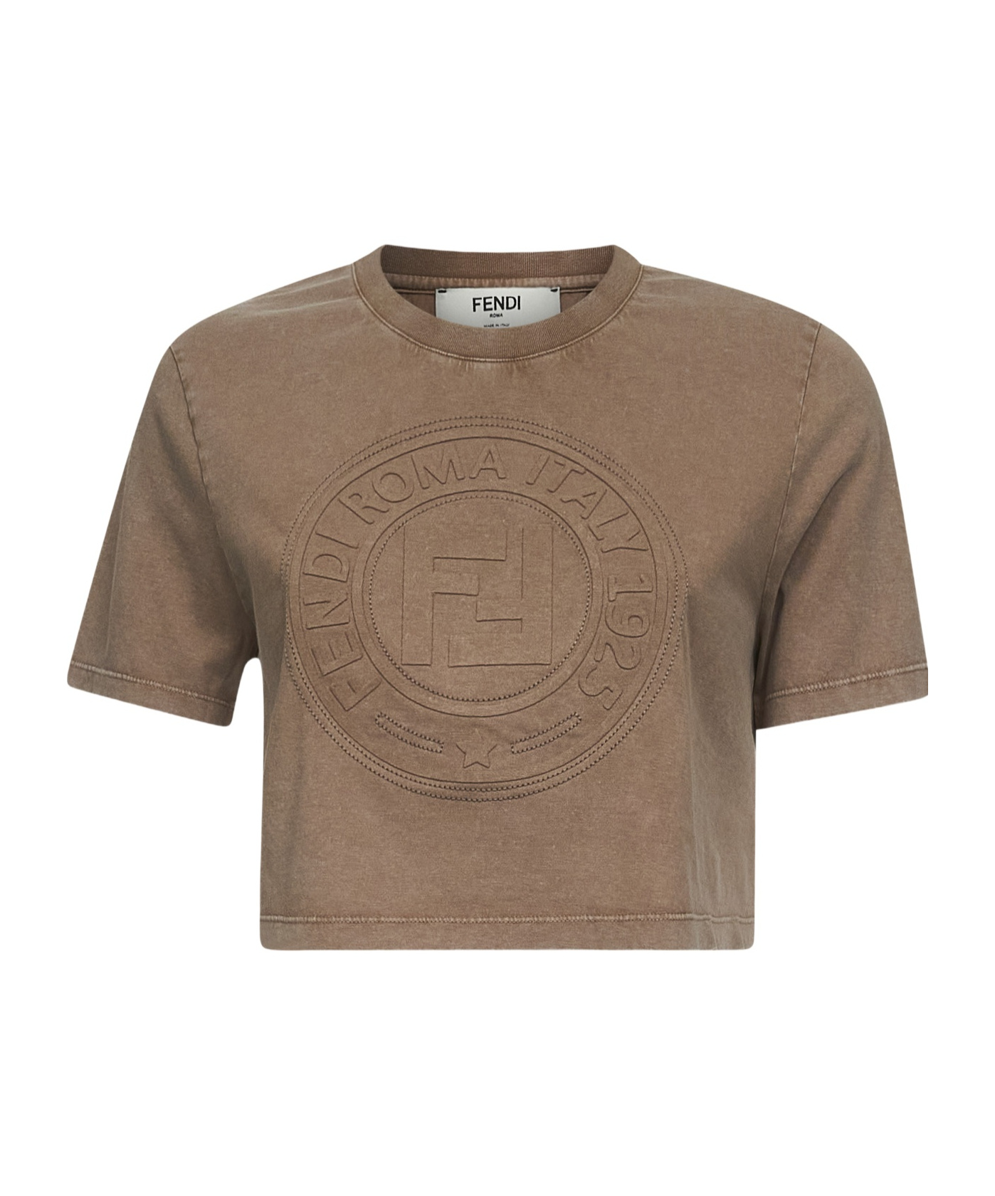 Fendi Beige Cotton Logo Crop T-shirt In Brown