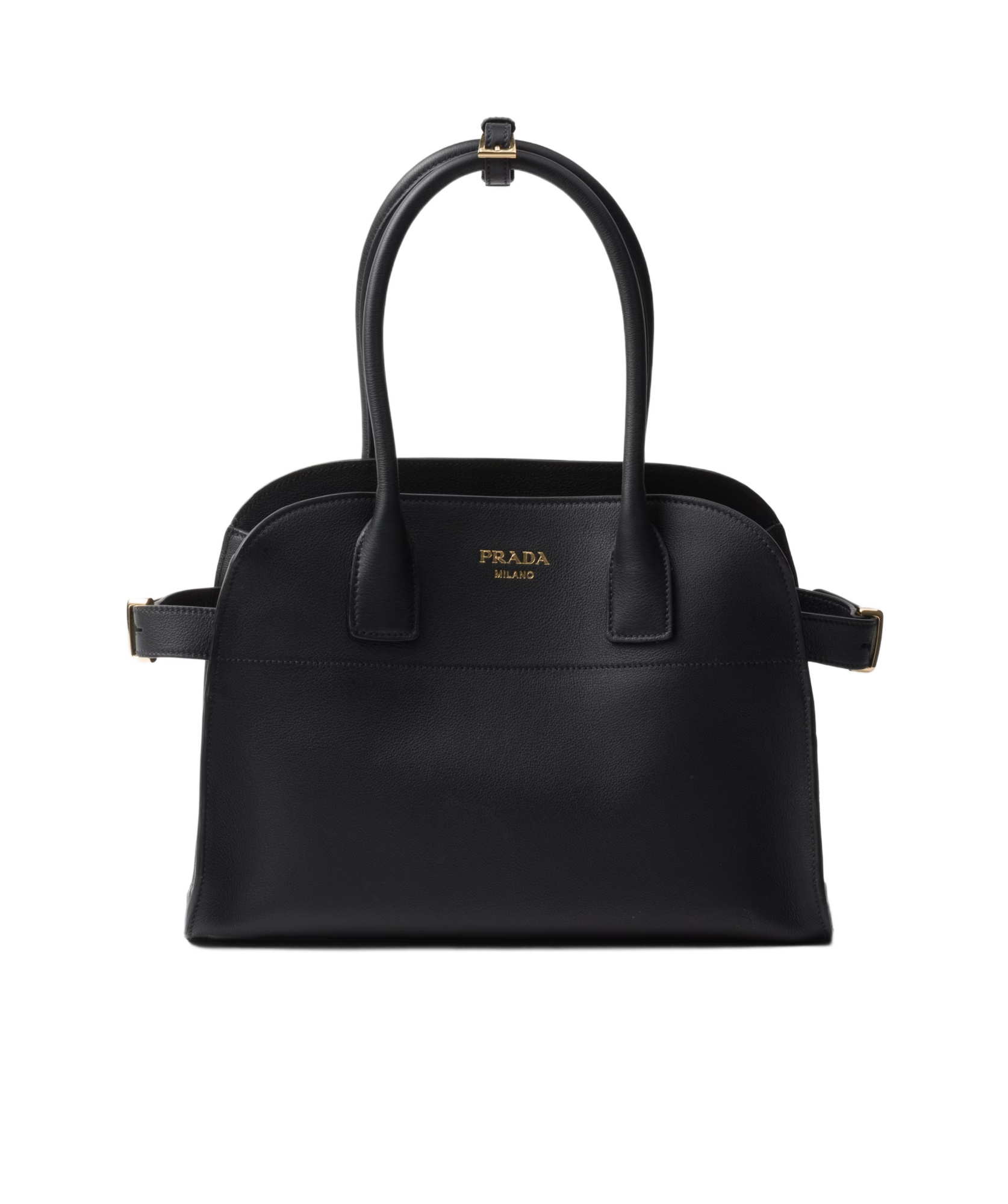 Prada Soft Grain Leather Shoulder Bag In Black