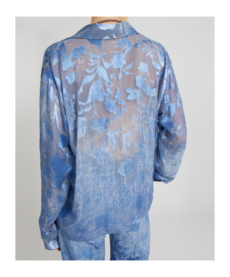 ERMANNO SCERVINO REGULAR FIT DENIM PRINT VISCOSE DEVORÈ SHIRT