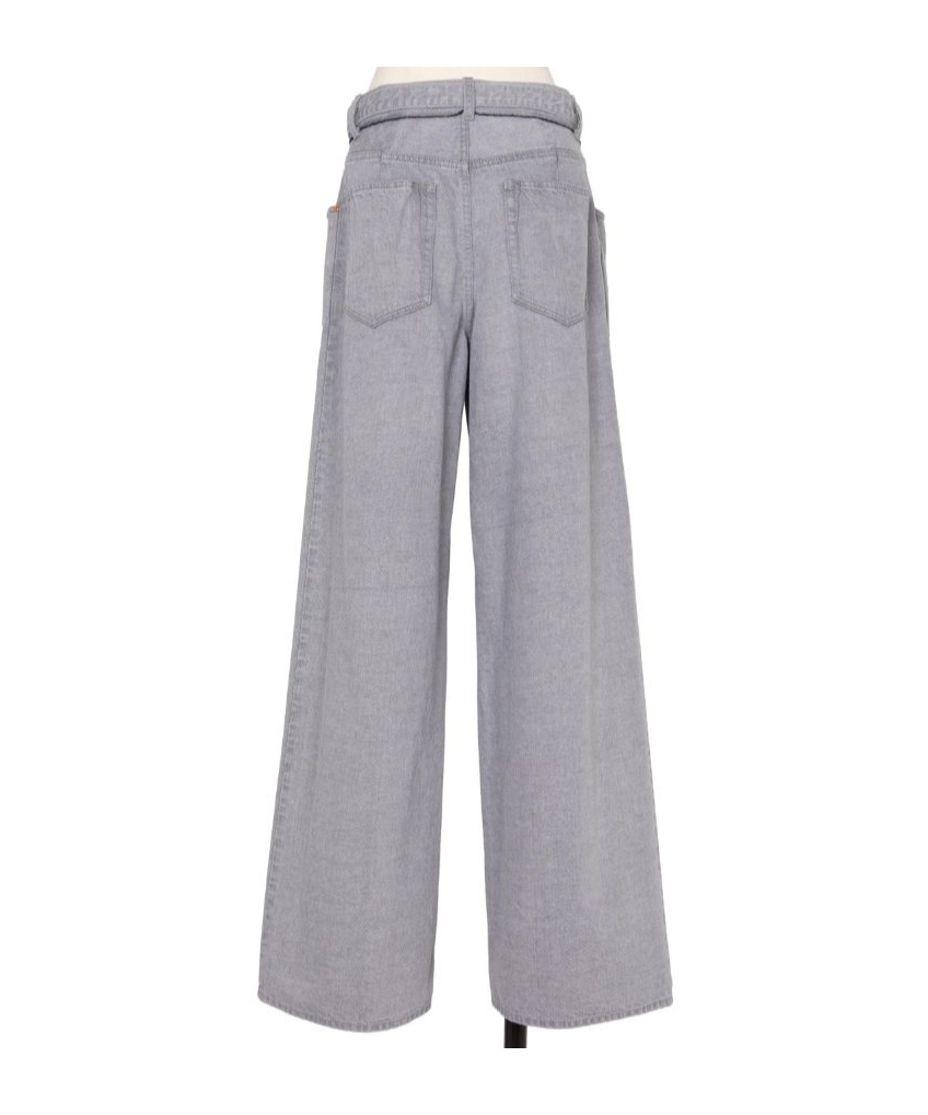 Sacai Wide-leg Belted Jeans In Gray