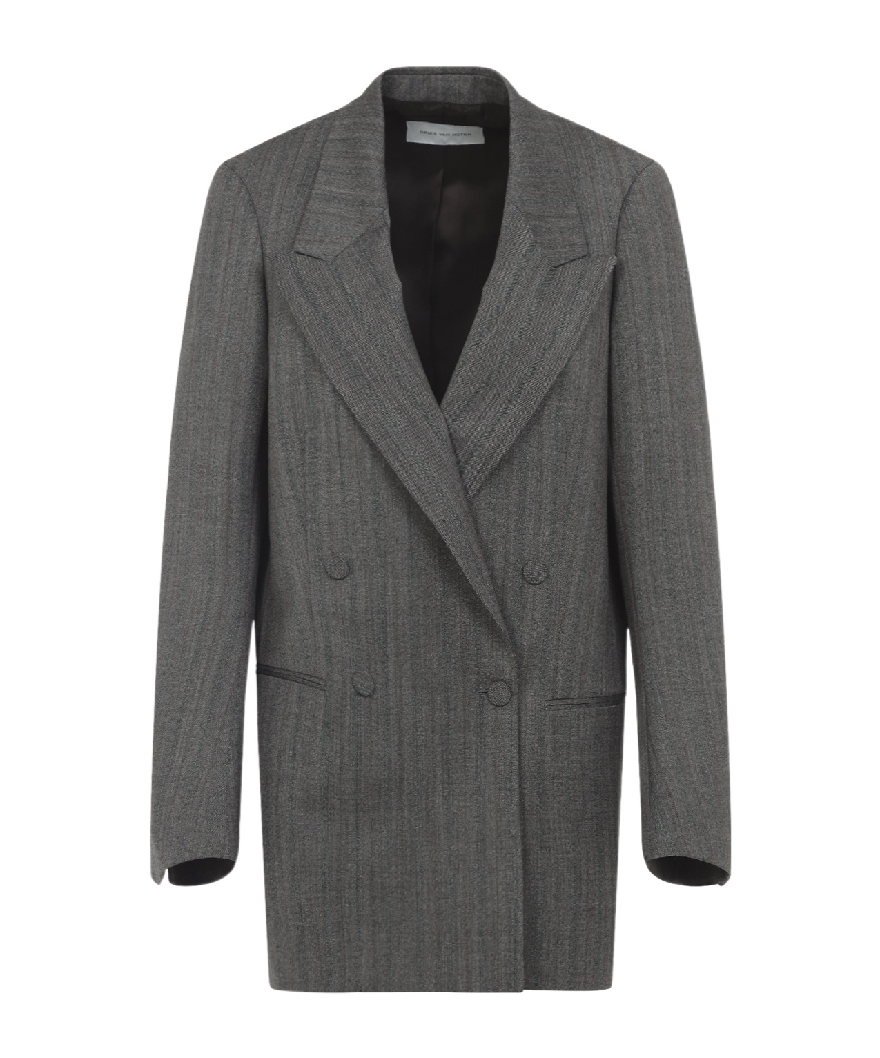 Dries Van Noten Longline Jacket With Notched Lapels And Pockets In Gray