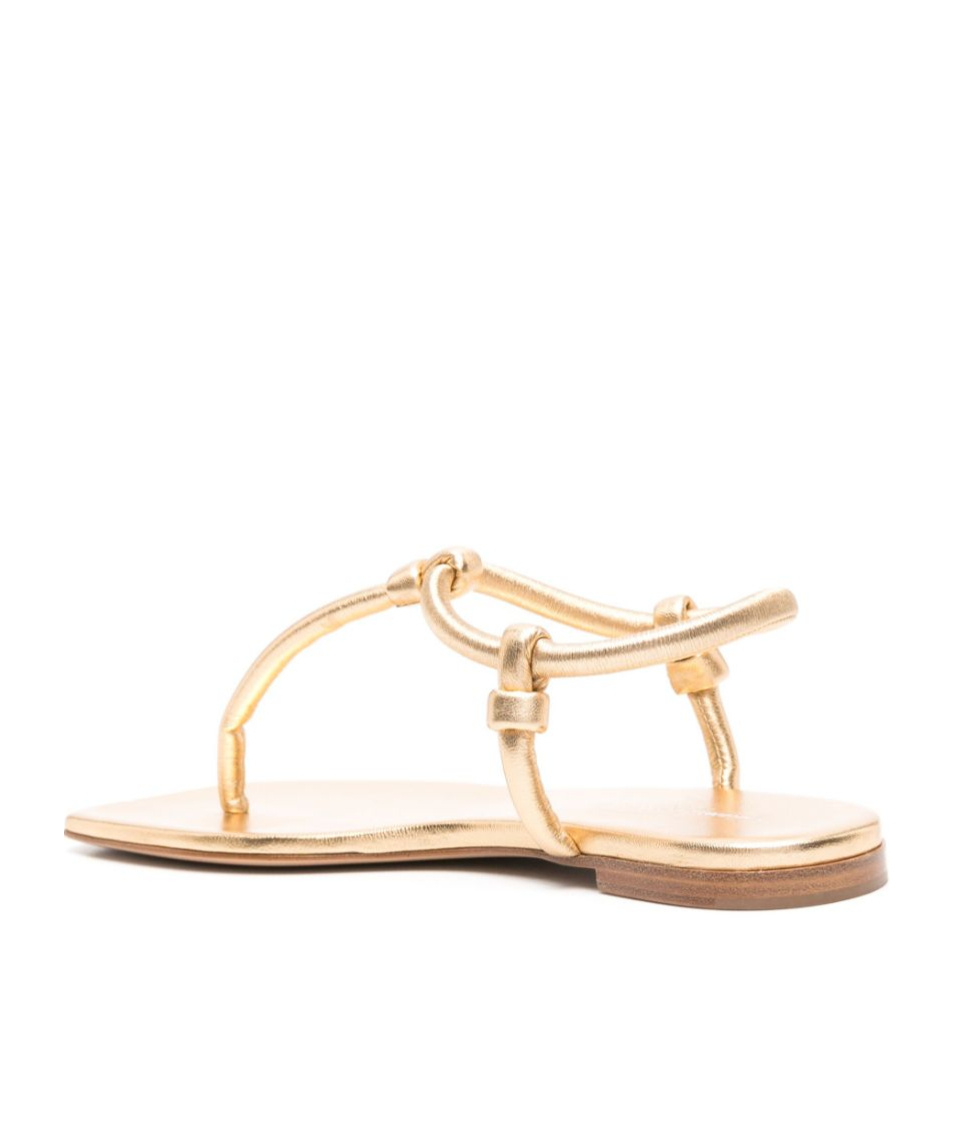 Gianvito Rossi Leather Strappy Thong Sandals With Metallic Finish In Nude